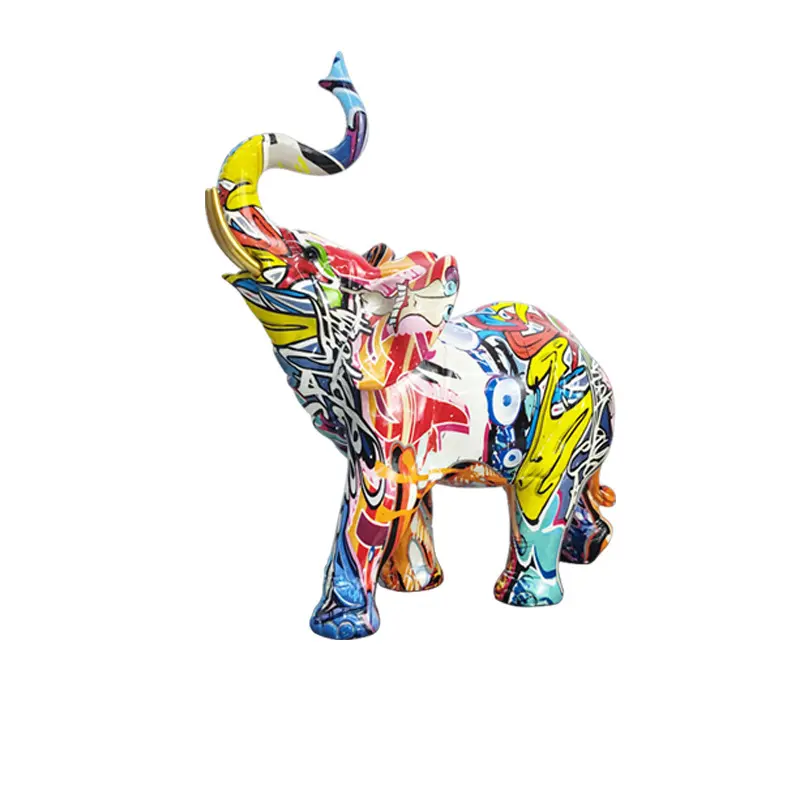 Cheap Wholesale Nordic Painting Graffiti Elephant Sculpture Figurine Art Elephant Statue Creative Resin Crafts Home Decoration