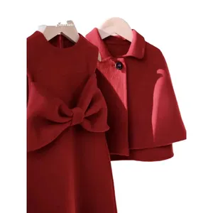 Conjunto de ropa de moda de Año Nuevo para niñas, conjunto de vestido sin mangas con chaqueta de capa para niñas