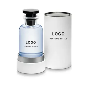 Botella de perfume redonda de vidrio personalizada, envase de perfume de lujo con caja personalizada, 100ml