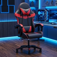 Chaise de jeu de course moderne noire et rouge, ergonomique, en cuir, dossier haut, inclinable, réglable, pivotante, avec repose-pieds et support lombaire