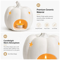 Porte-bougie en céramique blanche en forme de citrouille avec découpe étoile, décoration de table d'Halloween et d'automne, lanterne à bougie pour la maison