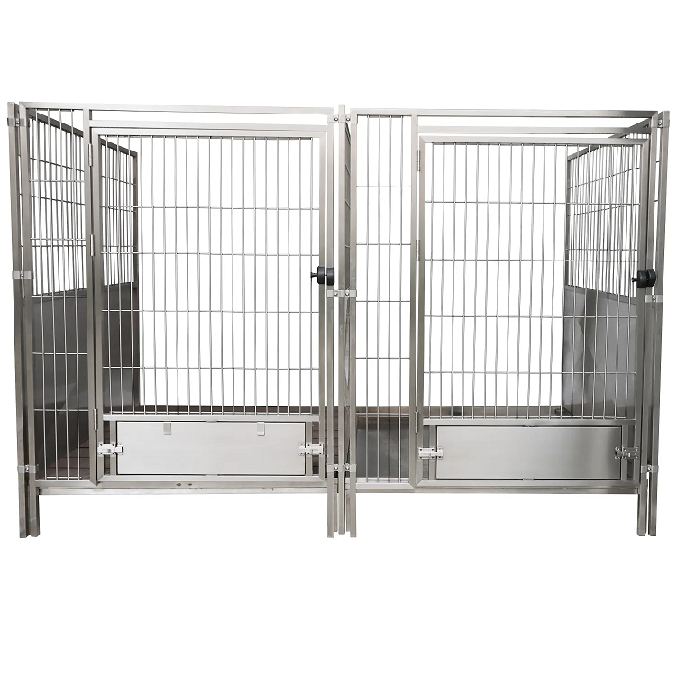 Chenil en acier inoxydable avec porte de grille de fil