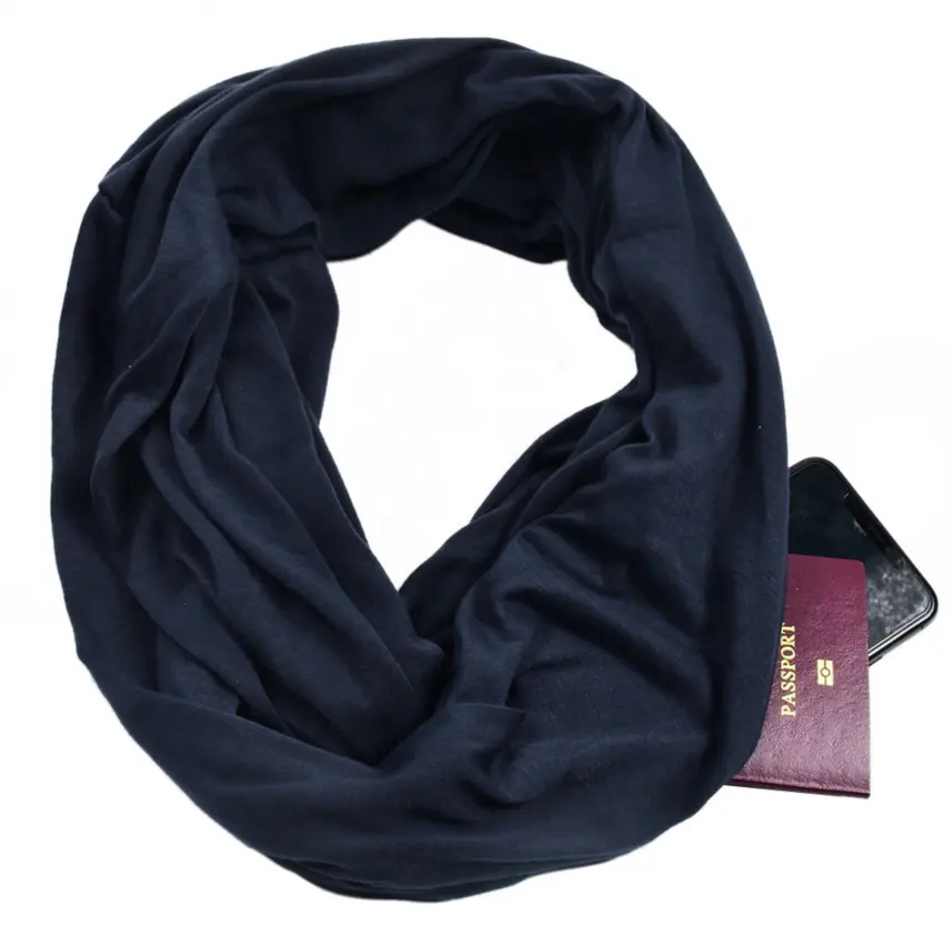 Однотонный шарф Infinity со скрытым карманом на молнии для женщин, легкий дорожный шарф