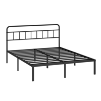 Cadre de lit en métal pleine grandeur avec tête de lit minimaliste, base plateforme, lattes robustes, design moderne blanc, rangement intégré pour chambre à coucher