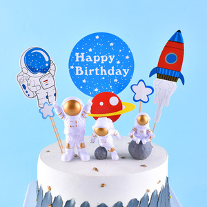 Weltraum thema Party dekoration <span class=keywords><strong>Astronaut</strong></span> Rocket Cake Topper Geburtstags feier Cupcake Flag Dessert Tisch Tag Kuchen Dekoration - Product Image 3