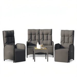 Set da Giardino in Rattan Nero per 4 Persone, Arredamento da Esterno Resistente alle Intemperie, Design Contemporaneo - Product Image 1