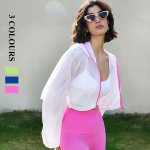 Printemps/été nouvelle <span class=keywords><strong>robe</strong></span> de Yoga femmes court à capuche cordon manteau de sport mode couleur course Fitness haut décontracté - Product Image 2