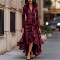 Robe élégante pour femme, style tailleur blanc, mi-longue, col à revers, manches longues, col en V, détail boutonné, robe crayon moulante, formelle, pour le bureau