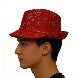 Sombrero Fedora Rojo Navideño con Estampado de Copos de Nieve, Unisex, para Fiestas, Invierno, Vacaciones - Product Image 6