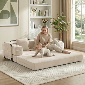 Contemporary Two-Seater Convertible Sofa Bed, Vacuum Packed Boucle Leisure Couch with Built-in Cup Holders - Product Image 2
