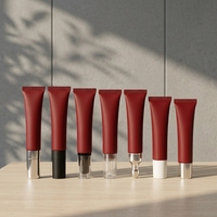 Tube cosmétique souple de 15 ml, finition mate rouge foncé, emballage vide pour soins des lèvres, sérum visage, format voyage, vente en gros