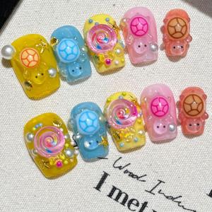 Hecho a mano cubierta completa prensa falsa Artificial en la punta de las uñas reutilizable uñas francesas flor Acrílico falso magnético Rhinestone <span class=keywords><strong>bailarina</strong></span> - Product Image 1