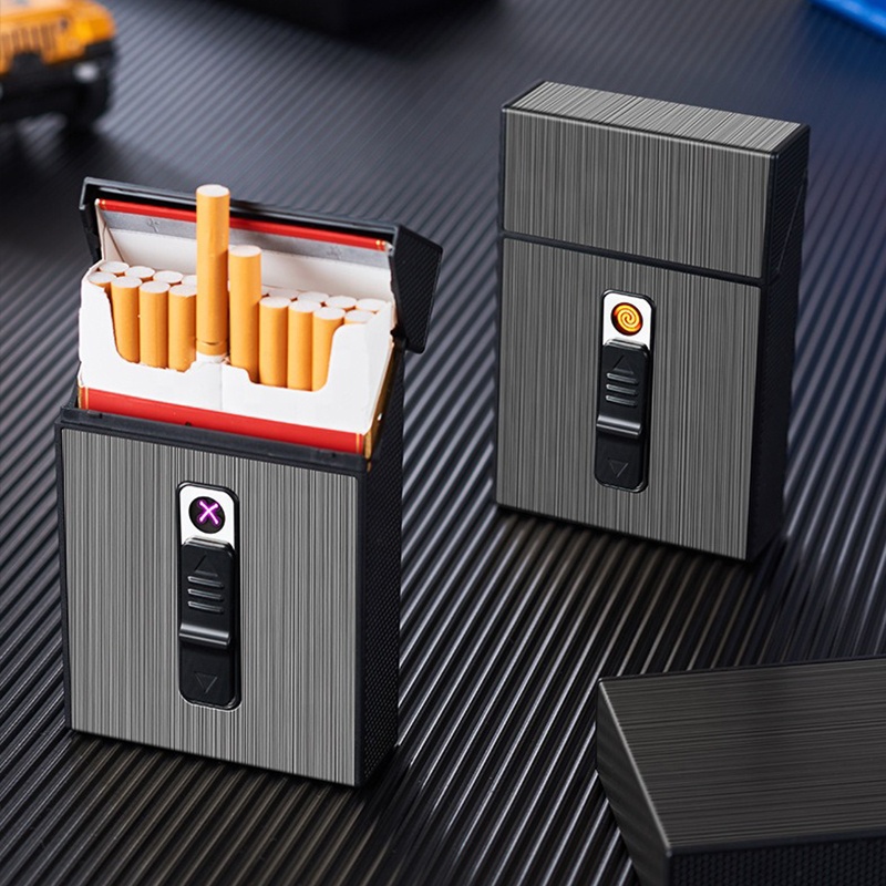rechargeable cigarette case Tobacco Box Electric Flameless Lighter Windproof USB Reusable 20 pcs Silicone Cigarette