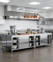 Table de travail commerciale en acier inoxydable 304 avec portes coulissantes pour cuisine de restaurant