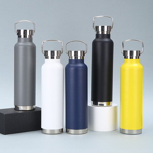 Bouteilles de cyclisme isolées personnalisées de 600ml Bouteille d'eau de camping en acier inoxydable avec poignée - Product Image 2