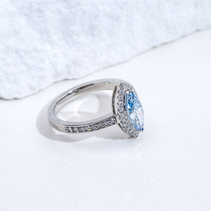 Messi Jewelry MSR-2060 PT950 Marquise Cut Halo Blue Lab Grown <b>Diamond</b> <b>Ring</b> for Party - Product Image 3