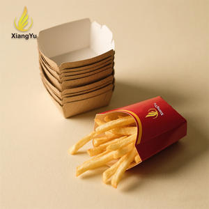 Lot de boîtes à frites personnalisables en papier rouge et kraft de 5x3x4 pouces, emballage jetable écologique avec logo personnalisé - Product Image 1