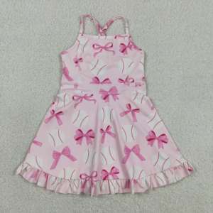 Robe de yoga respirante sans manches à imprimé château rayé rose pour bébé fille GSD3815 RTS, longueur genou, vente en gros - Product Image 5