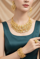 Ensemble de bijoux Z H Jewelry 4 pièces en cuivre plaqué or 24 carats avec zircon, cadeau de mariage et de fiançailles pour femmes : collier, boucles d'oreilles, bague, bracelet