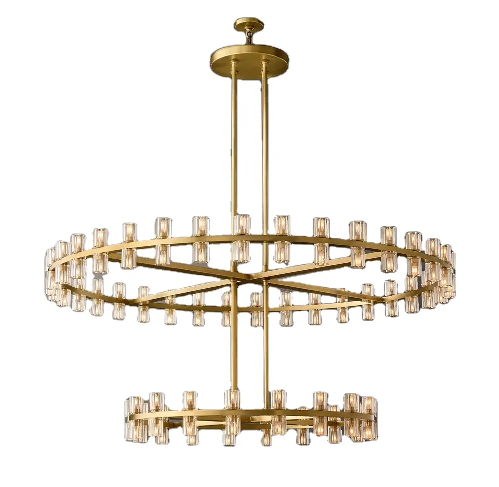 Amerikanische Villa Modernes Luxus Messing Wohnzimmer Schlafzimmer Esszimmer Kristall LED RUND ZWEI-TIER CHANDELIER 60"