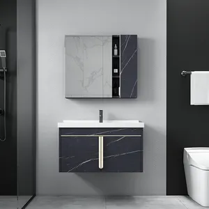 Fregaderos de cerámica modernos para Hotel con gabinete de espejo, gabinete de baño, tocador de baño de acero inoxidable de 800 mm