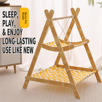 Hamac en bois pour chat, lit double couche, mobilier d'arbre à chat, chaise de repos intérieure pour chat avec cadre en bois massif, mobilier pour animaux de compagnie