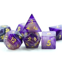 Ensemble de dés en pierre d'agate naturelle à rayures violettes, logo personnalisé polyédrique, RPG, Donjons et Dragons, côtés à bords tranchants