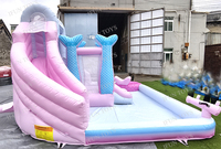 Structure gonflable sirène pour fête d'anniversaire avec piscine à balles, château gonflable sirène pastel pour filles, toboggan gonflable sirène pour jardin
