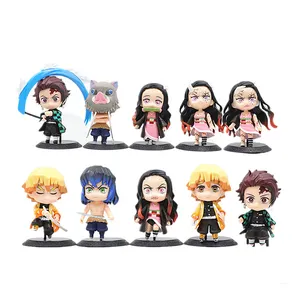 10 pcs Set Q version des ornements de jouets de poupée Twister Battle Edition Demon Slayer Anime Action Figures