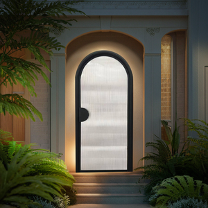 <strong>Arch</strong> Head Reeded Glass Glazed Wrought Iron <strong>Door</strong> Steel Swing Graphic Design Stainless Steel Modern Dining Exterior - Product Image 3