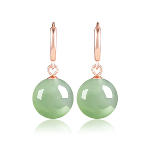 Fashionable and simple women's <b>earrings</b> with genuine S925 silver inlaid with natural Hetian jade and emerald <b>green</b> round beads - Product Image 1
