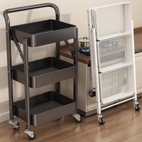Chariot de Salon Pliable en Acier Carbone Sans Installation, Chariot de Rangement Roulant Multi-Niveaux pour Coiffure, Manucure, Tatouage et Outils
