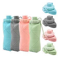 Bouteille d'eau pliable en silicone à motif diamant, tasse à eau portable pliable avec poignée de transport, gourde de voyage