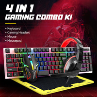 Vente en gros d'usine de clavier de jeu, souris, casque, tapis de souris, ensemble combo de jeu RVB, clavier filaire à lumière LED