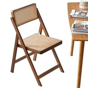 Silla de comedor plegable de ratán de estilo japonés moderno con respaldo de bambú, taburete de mesa de comedor de ocio para <span class=keywords><strong>restaurante</strong></span> doméstico - Product Image 5