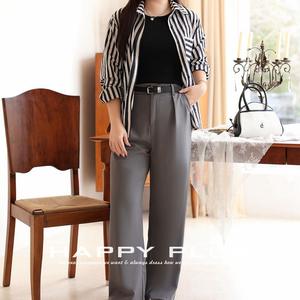 Ensemble trois pièces pour femmes Runqi, veste noire, pantalon gris, chemise rayée, tissu crêpe, tenue de bureau décontractée - Product Image 2