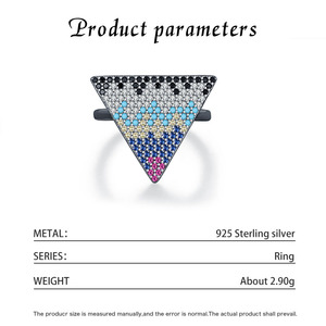 S925 Sterling <b>Silver</b> Gradient Color Crystal Triangle Geometric <b>Ring</b> Unique Bold <b>Adjustable</b> Fashion Decor <b>Ring</b> For Women - Product Image 6
