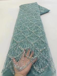 Tissu <span class=keywords><strong>de</strong></span> robe <span class=keywords><strong>de</strong></span> mariée en dentelle française en forme d'éventail, haute couture française, avec des paillettes perlées, dentelle DIY, tissu <span class=keywords><strong>de</strong></span> broderie <span class=keywords><strong>de</strong></span> mode - Product Image 5