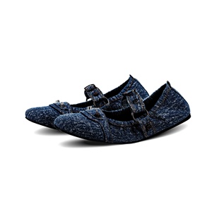Ballerine in Denim a punta tonda da <span class=keywords><strong>donna</strong></span> strappate con collo elasticizzato in Denim con fibbia e cinturino in metallo con <span class=keywords><strong>borchie</strong></span> estese taglia 43 - Product Image 4