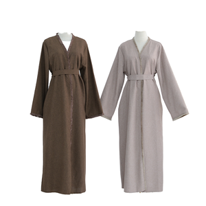 Último Modelo de Abaya Islámica de Talla Grande, Cárdigan de Manga Larga, Color Sólido, Lino y Poliéster, con Borlas, Diseño Abierto, Modesto para Mujeres Musulmanas - Product Image 1