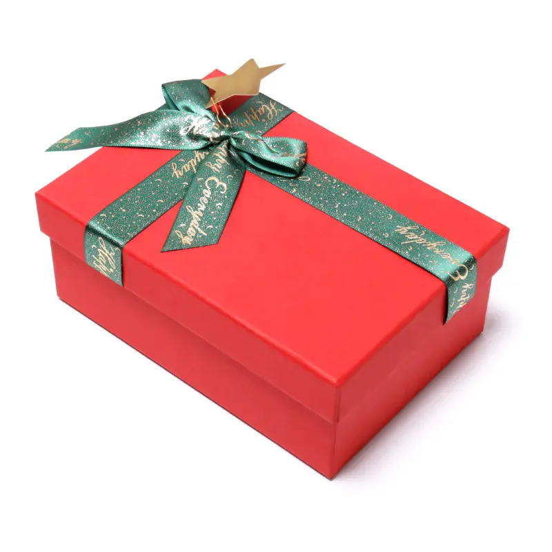 2022 Cheap Paper Box Chocolate Mug Wholesale Red Green Ribbon Gift Box for Christmas Gift