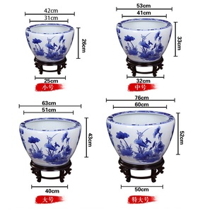 Grand <span class=keywords><strong>pot</strong></span> de jardin <span class=keywords><strong>en</strong></span> céramique antique bleu et blanc peint à la main avec motif de <span class=keywords><strong>lotus</strong></span> et de papillon - Product Image 6