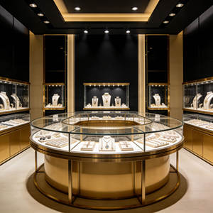 Luxury Glod Glass Jewelry Display Showcase Jewelry Shop Interior Design <b>Jewellery</b> Showcase Display <b>Stand</b> - Product Image 2
