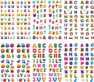 Cute ABC number Kawaii puffy Alphabet sticker Package Self adhesive cartoon alphabet letter stickers for kids