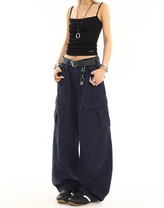 Pantalones Cargo para Mujer y Hombre, Cintura Media, Estilo Gótico Hip Hop, Pantalones Harem Holgados de Mezclilla en Tono Oscuro con Bolsillos, Casuales - Product Image 3