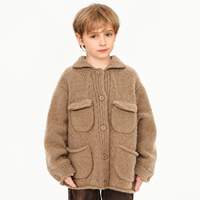 Cardigan en tricot torsadé à col pour enfants, veste unisexe à boutons et multi-poches, manteau épais en tricot pour garçons et filles