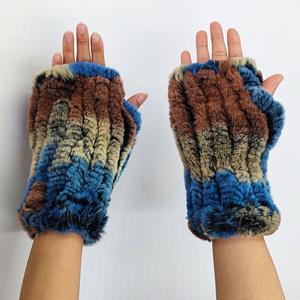 Mitaines en tricot personnalisées de haute qualité, <span class=keywords><strong>gants</strong></span> d'hiver en fourrure de Chinchilla sans doigts pour femmes, <span class=keywords><strong>gants</strong></span> en vraie fourrure de lapin Rex - Product Image 3