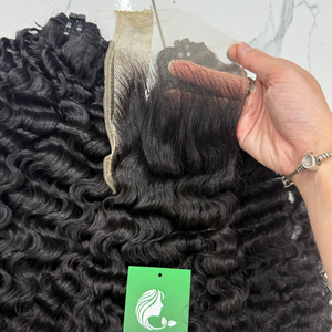 Peluca de Cabello Humano Virgen Vietnamita, Cabello Rizado Birmano, Cierre de Encaje Suizo HD Completo sin Pegamento con 3 Paquetes - Product Image 2