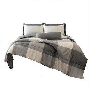 Ensemble de housse de couette Gales Grey Vianney XL/QS, coton à carreaux matelassé, 3 pièces, literie pour usage domestique - Product Image 1