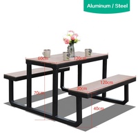 Moderne 120cm rechteckige Metallrahmen Outdoor Esstisch Bank Set Park Garden Hotel Schule Villa Möbel aus Kunststoff Holz
